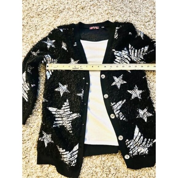 Tempted Girls Silver Stars Pattern Festive Fun Cardigan Sweater w/T-Shirt XL 16 - Picture 6 of 8